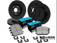 Jeep Renegade Brake Kit - Front + Rear - R1 Concepts - Ceramic Brake Pads - eLINE Black Drilled + Slotted Rotors