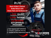 Jeep Renegade Brake Kit - Front + Rear - R1 Concepts - Ceramic Brake Pads - eLINE Black Drilled + Slotted Rotors