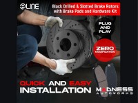 Jeep Renegade Brake Kit - Front + Rear - R1 Concepts - Ceramic Brake Pads - eLINE Black Drilled + Slotted Rotors