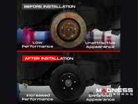 Jeep Renegade Brake Kit - Front + Rear - R1 Concepts - Ceramic Brake Pads - eLINE Black Drilled + Slotted Rotors