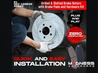 Jeep Renegade Brake Kit - Rear - R1 Concepts - Optimum OEp Brake Pads - eLINE Drilled + Slotted Rotors