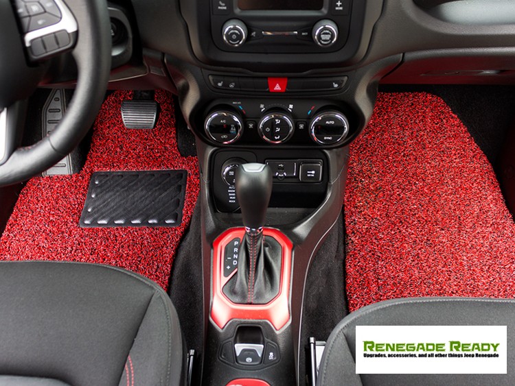 Jeep Renegade All Weather Floor Mats - Front + Rear - Rubber Woven Carpet - Red + Black 